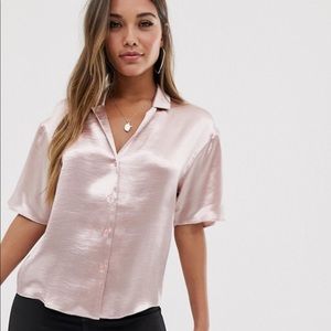 Satin pink ASOS bowling shirt